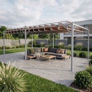 Pergola bioklimatyczna 3x6 m z zasłonami i składanym dachem, 18 m²