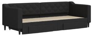 Sofa rozsuwana z szufladami, czarna, 80x200 cm, tkanina