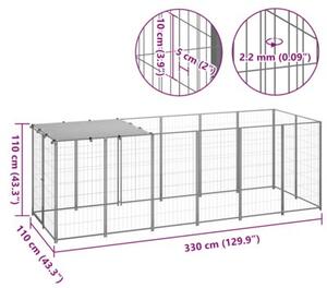 Kojec dla psa, srebrny, 330x110x110 cm, stalowy