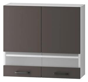 Górna szafka kuchenna z przeszklonym paskiem szara - Rimer 33X 80 cm