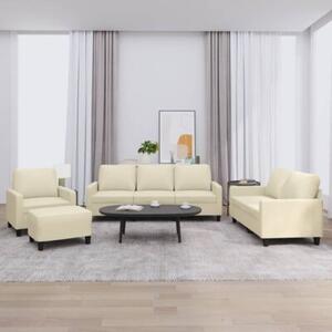 Sofa 4-osobowa z poduszkami, kremowa, sztuczna skÃ³ra