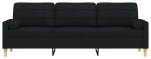 Sofa 3-osobowa z poduszkami, czarna, 210 cm, obita tkaninÄ