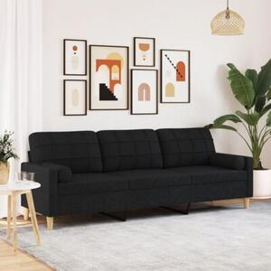 Sofa 3-osobowa z poduszkami, czarna, 210 cm, obita tkaninÄ