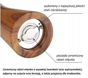 Zestaw 2×Ręczny Drewniany Młynek Do Soli I Pieprzu Z Podstawką I Łyżką