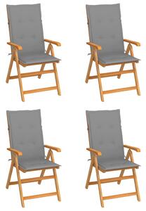 Krzesła ogrodowe, 4 szt., szare poduszki, drewno tekowe