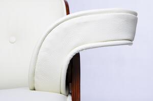 Fotel LOUNGE biały, sklejka różana - skóra naturalna