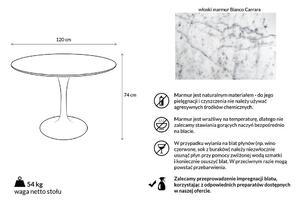 Stół TULIP MARBLE 120 CARRARA biały - blat okrągły marmurowy, metal