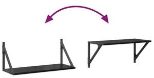 Półki ścienne z metalowym stelażem w kolorze czarny dąb, minimalistyczny design, zestaw 2 szt