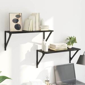 Półki ścienne z metalowym stelażem w kolorze czarny dąb, minimalistyczny design, zestaw 2 szt