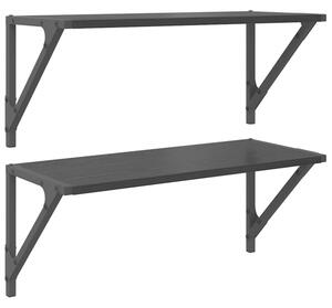 Półki ścienne z metalowym stelażem w kolorze czarny dąb, minimalistyczny design, zestaw 2 szt