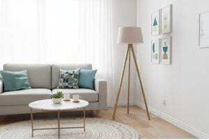 Lampa podłogowa trójnóg dębowy Light Home LH Len 1xE27 44cm L05 abażur stożek beżowy