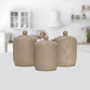 Zestaw 3 pojemników ceramicznych na kawę herbatę i cukier Geometry Beige MAESTRO