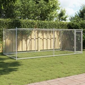 Klatka dla psa, z drzwiami, szara, 4x2x1,5 m, stal