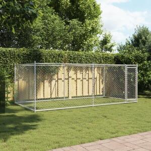 Klatka dla psa, z drzwiami, szara, 4x2x1,5 m, stal