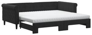 Sofa rozsuwana z materacami, czarna, 90x190 cm, aksamit