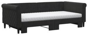 Sofa rozsuwana z materacami, czarna, 90x190 cm, aksamit