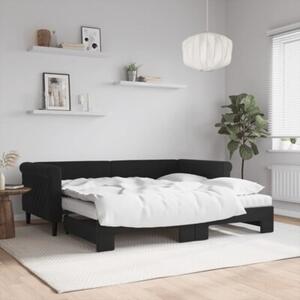 Sofa rozsuwana z materacami, czarna, 90x190 cm, aksamit