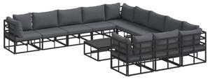 Zestaw sofy ogrodowej z poduszkami w nowoczesnym designie, czarny, aluminiowy