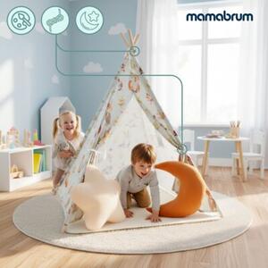 Tipi - namiot dla dziecka do pokoju z dywanem, poduszkami i światełkami LED - 135cm