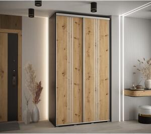 Szafa przesuwna wysoka Davos 6 130, gł. 60 cm czarny + artisan + srebrny