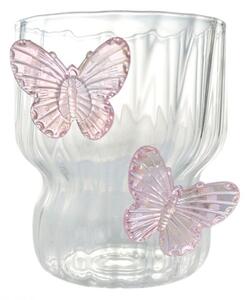 Szklanka ryflowana, z falowanymi ściankami, MOTYLKI róż 260 ML 1szt SZK161