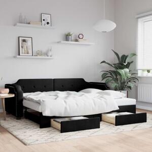 Sofa rozsuwana z szufladami, czarna, 90x190 cm, tkanina