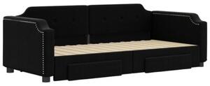 Sofa rozsuwana z szufladami, czarna, 90x190 cm, tkanina