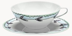 Komplet filiżanek ze spodkiem z porcelany kostnej Midnight Flowers, 2 elem