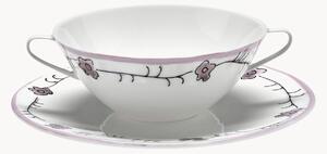 Komplet miseczek z talerzykiem z porcelany kostnej Midnight Flowers, 2 elem