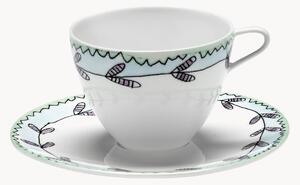 Komplet filiżanek ze spodkiem z porcelany kostnej Midnight Flowers, 2 elem