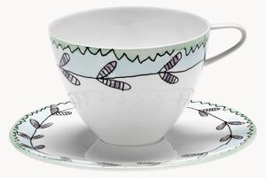 Komplet filiżanek ze spodkiem z porcelany kostnej Midnight Flowers, 2 elem