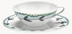 Komplet filiżanek ze spodkiem z porcelany kostnej Midnight Flowers, 2 elem
