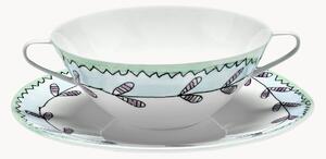 Komplet miseczek z talerzykiem z porcelany kostnej Midnight Flowers, 2 elem