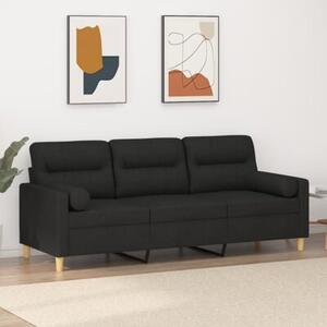 Sofa 3-osobowa z poduszkami, czarna, 180 cm, tkanina