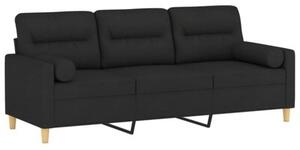 Sofa 3-osobowa z poduszkami, czarna, 180 cm, tkanina