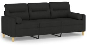 Sofa 3-osobowa z poduszkami, czarna, 180 cm, tkanina
