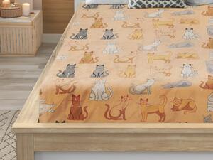 Prześcieradło z mikropluszu COLORED CATS 90x200 cm kremowe