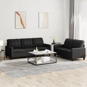 Sofa 2-osobowa z poduszkami, czarna, sztuczna skÃ³ra