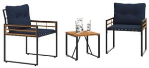 Nowoczesny zestaw mebli ogrodowych z drewna akacjowego i stali malowanej proszkowo, granatowy, dla 2 osób