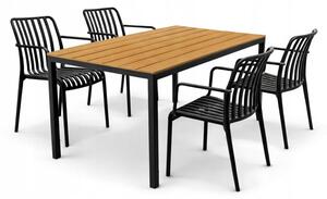 Zestaw mebli ogrodowych balkon stół Allen-ST 130x70W + 4x krzesło KP104-2 czarne