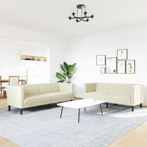 Zestaw 2-cz. wypoczynkowy chesterfield, kremowy, sztuczna skÃ³ra