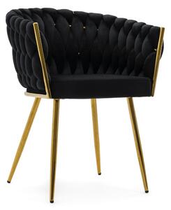 Krzesło Glamour z plecionym oparciem ROSA GOLD czarne