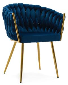 Designerskie Krzesło z przeplatanym oparciem ROSA GOLD granatowe