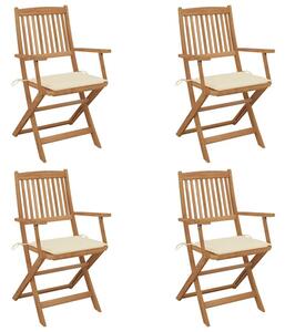 Składane krzesła ogrodowe z poduszkami, 4 szt., drewno akacjowe