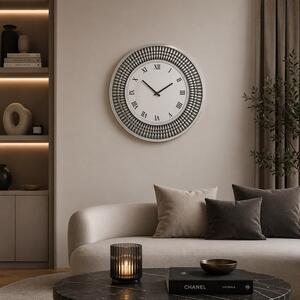 Zegar ścienny okrągły glamour lustrzany srebrny z kryształkami 80x80 cm C-0614