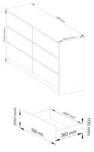 Komoda do sypialni, 6 szuflad, STILO, 140x40x77 cm, dąb artisan, biel, mat | TYLETEGOTU