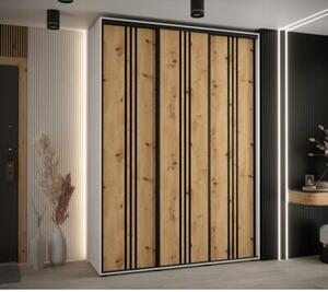 Szafa przesuwna wysoka Davos 6 170, gł. 60 cm biały + artisan + czarny