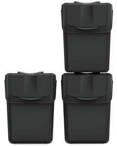 Komplet trzech pojemników do segregacji odpadów po 20 litrów SORTIBOX - czarny