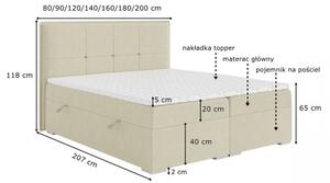 Łóżko Kontynentalne szare z materacem i pojemnikiem na pościel CARSON