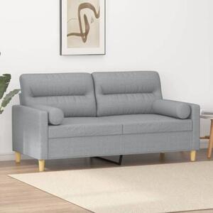 Sofa 2-osobowa z poduszkami, jasnoszara, 140 cm, tkanina
